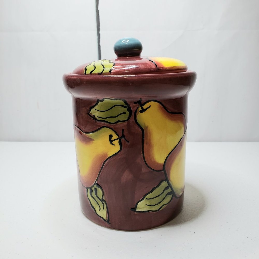 *SOLD* Lillian Vernon Pear Theme Small Ceramic Cookie Jar - Picture 2 of 9